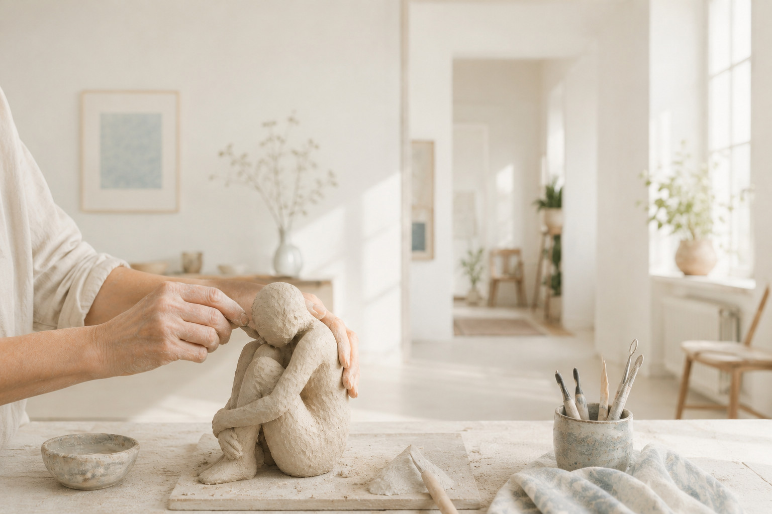 Hände formen Ton – künstlerische Arbeit im Einzelsetting